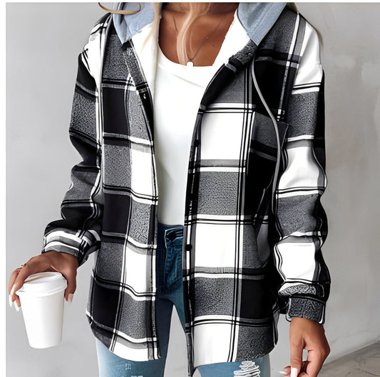 Éliette - Damen-Winterjacke mit Kapuze und Karomuster