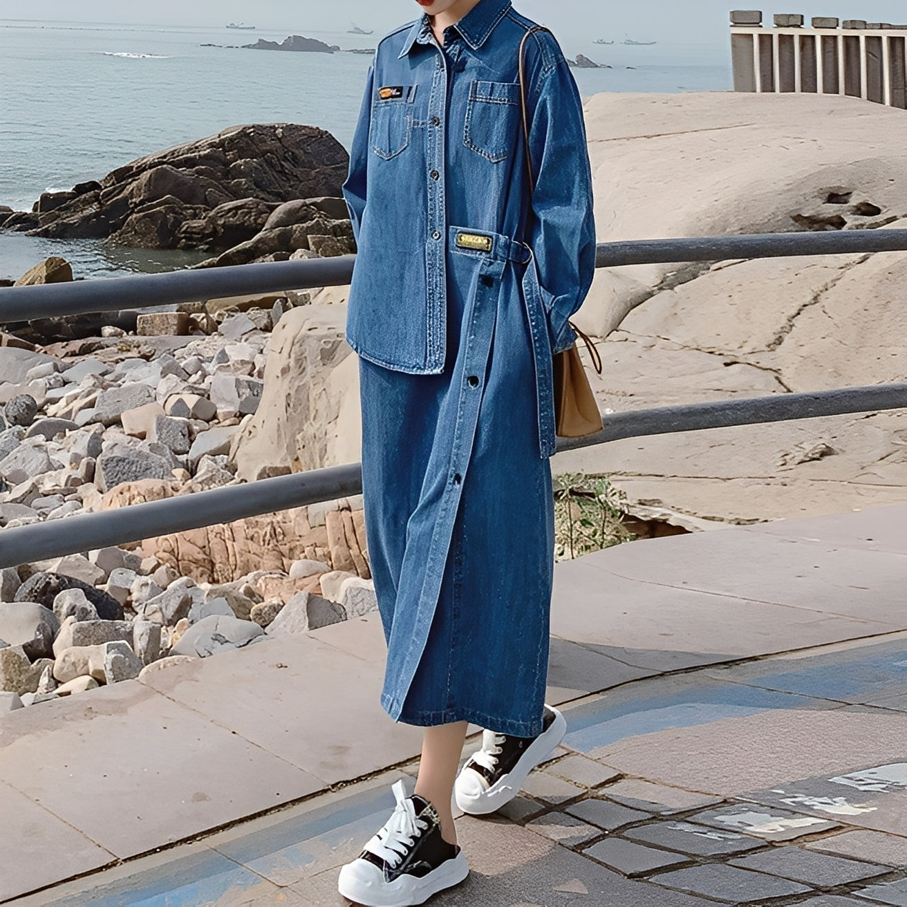 Christabel - Langes Retro-Jeanskleid mit Taschen für Damen