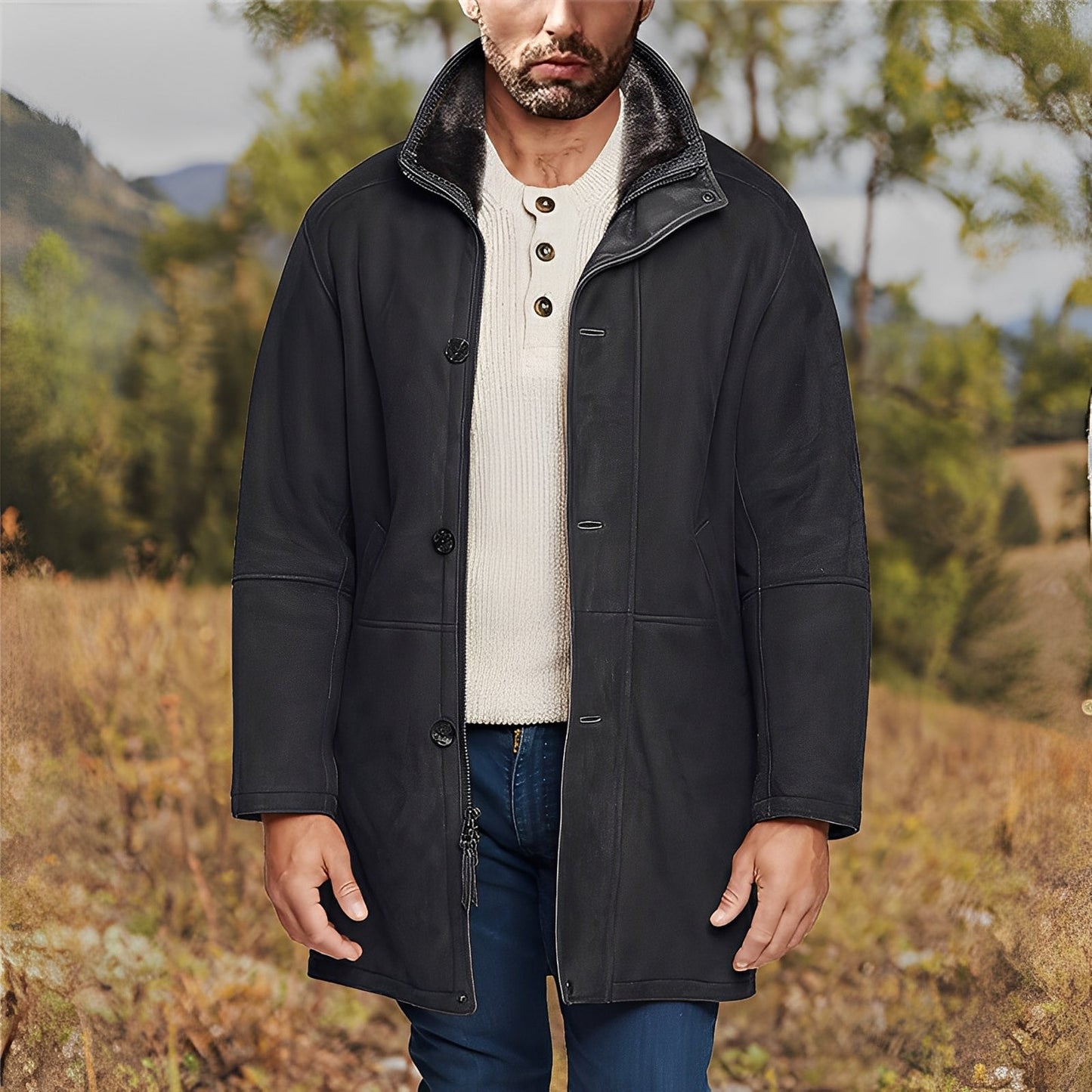 Eddie - Klassische, mittelgroße Herren-Wildlederjacke