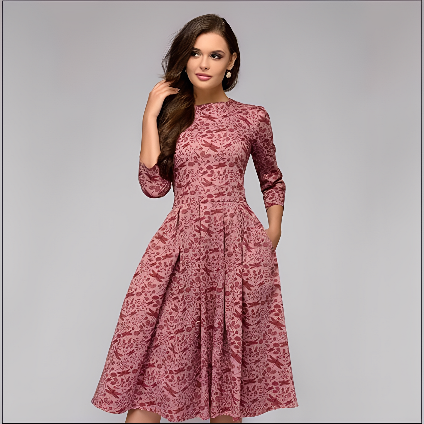 Elisabeth - Schickes Damenkleid mit langen Ärmeln und Blumendesign