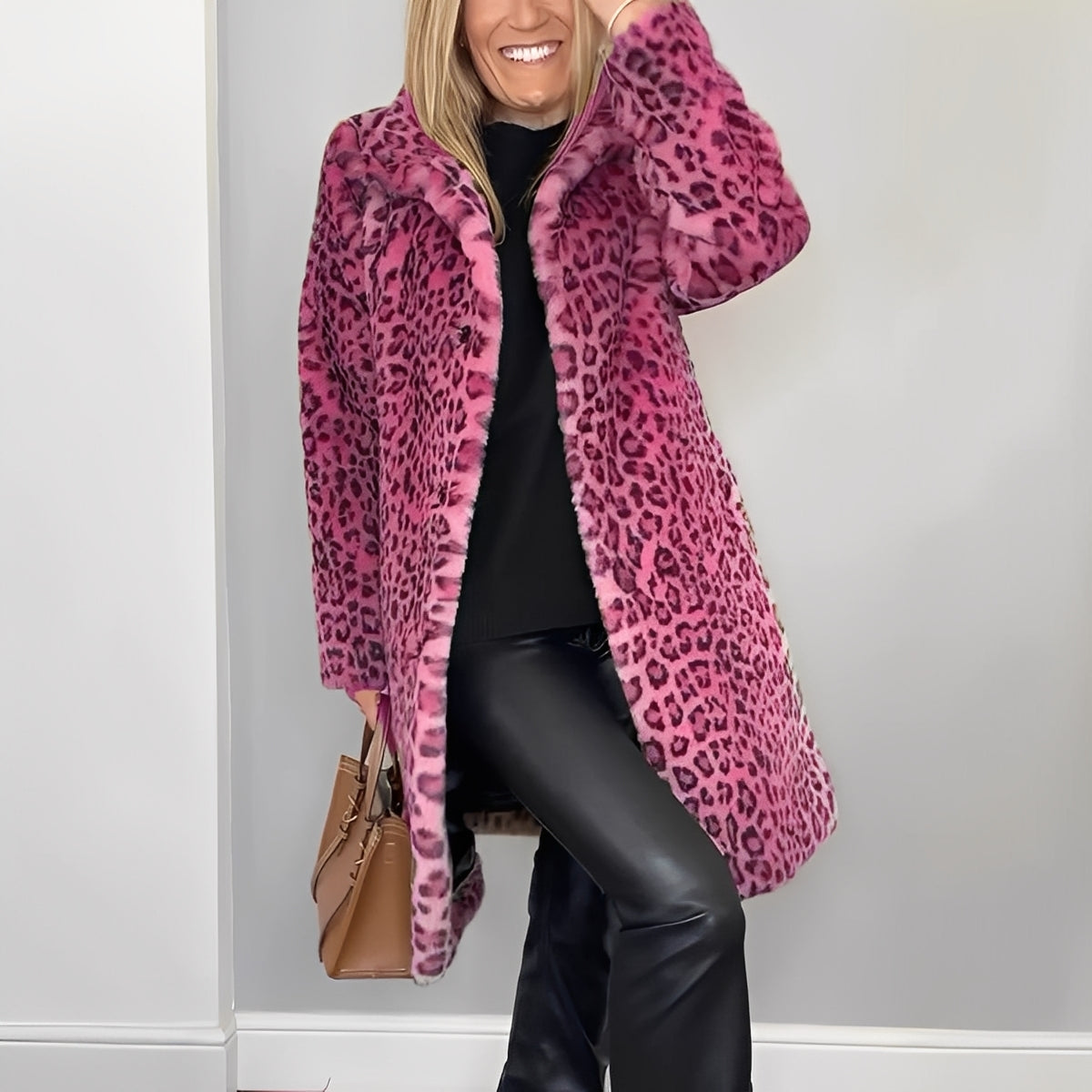 Ellen - Moderner Damenplüschmantel mit Muster