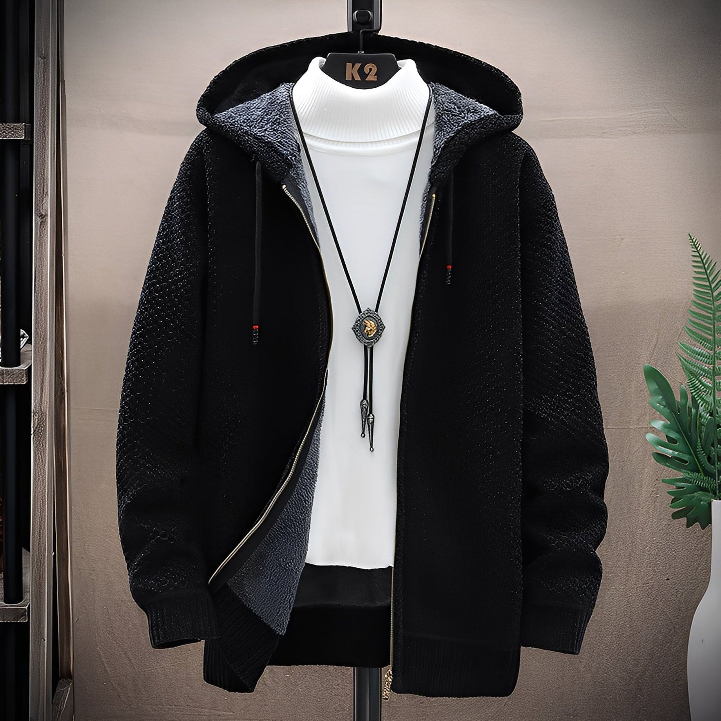 Roni - Herren-Strickkapuzenpullover mit Fleecefutter im modernen Stil