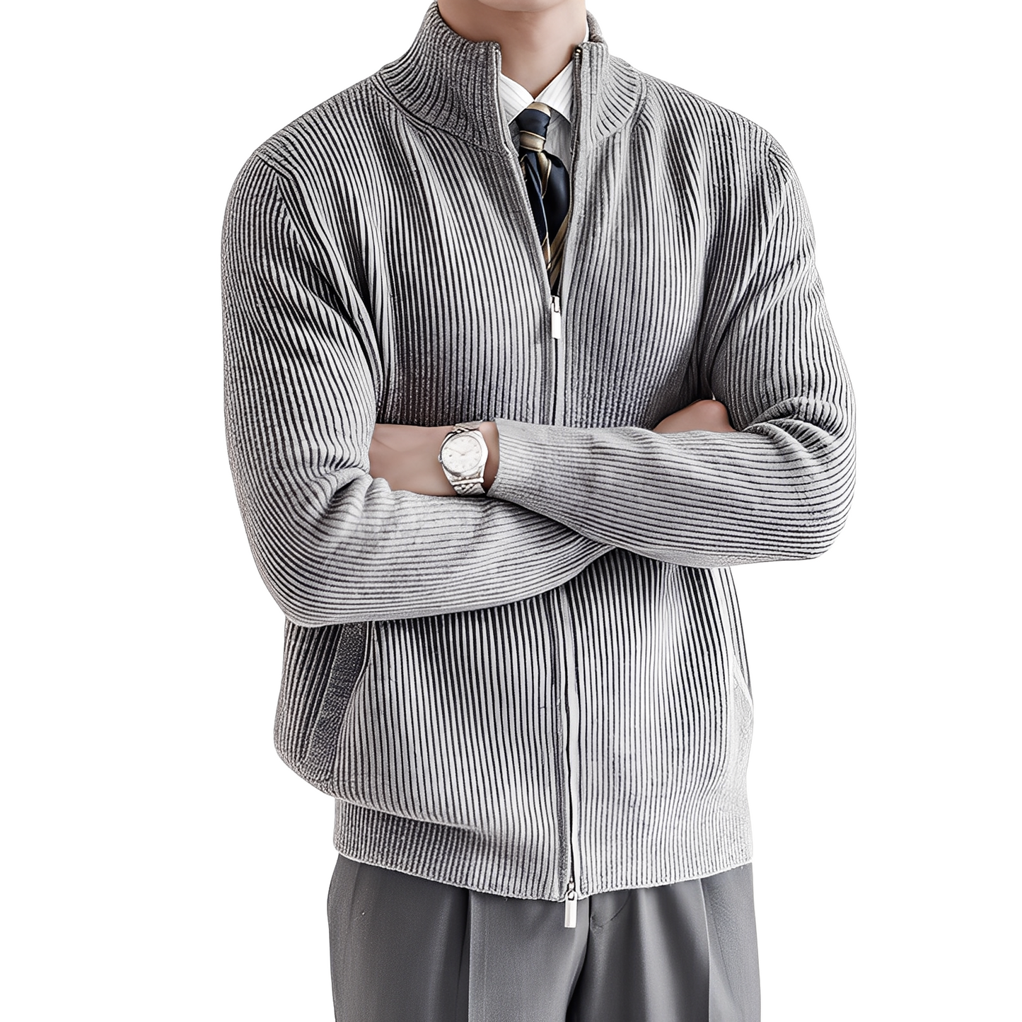 Mark - Klassische, warme Herrenstrickjacke mit Rippdesign