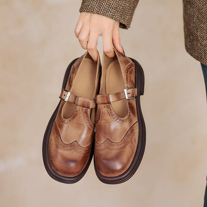 Erika - Dicke Leder-Retro-Schuhe für Damen