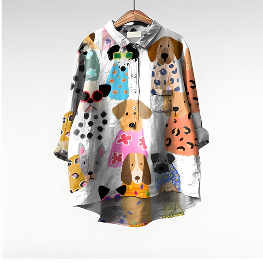 Eyden - Damenbluse mit langen Ärmeln und künstlerischem Design