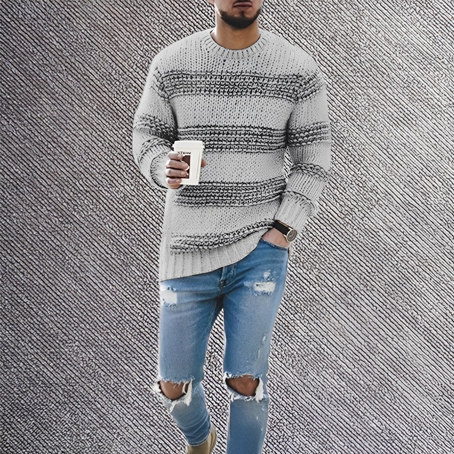 Ronnie - Bequemer gestreifter Herrenstrickpullover