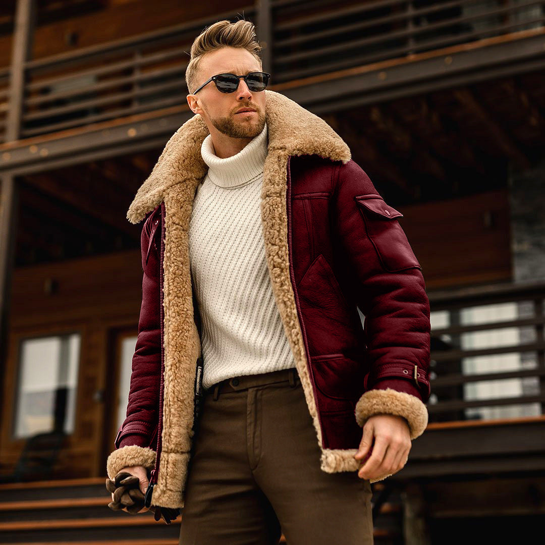 Richard - Herrenlederjacke für den Winter mit Fellkragen
