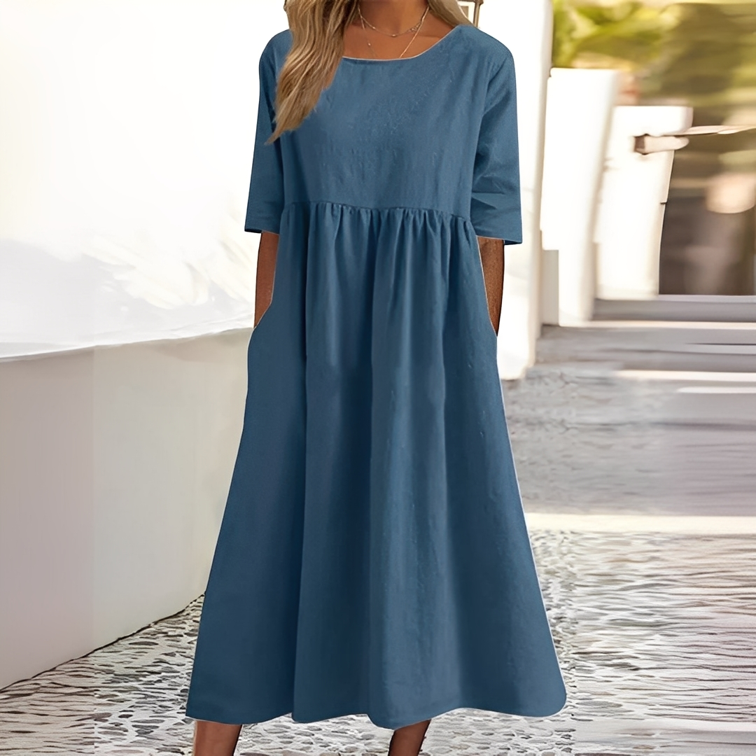 Sylvette - Damen-Baumwollkleid mit Rundhals