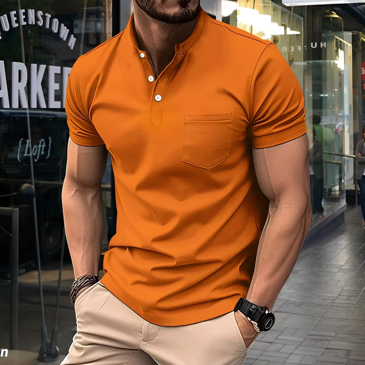 Darwin - Bequemes, leichtes Herren-Polo mit halbem Kragen