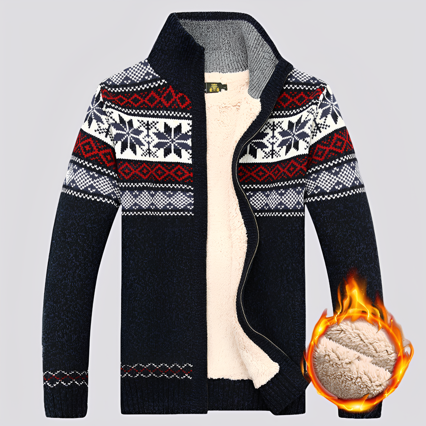 Charley - Herren-Wollpullover mit Sherpa-Futter und Wintermotiv