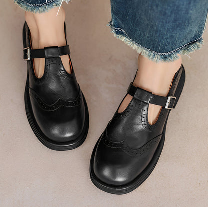 Erika - Dicke Leder-Retro-Schuhe für Damen