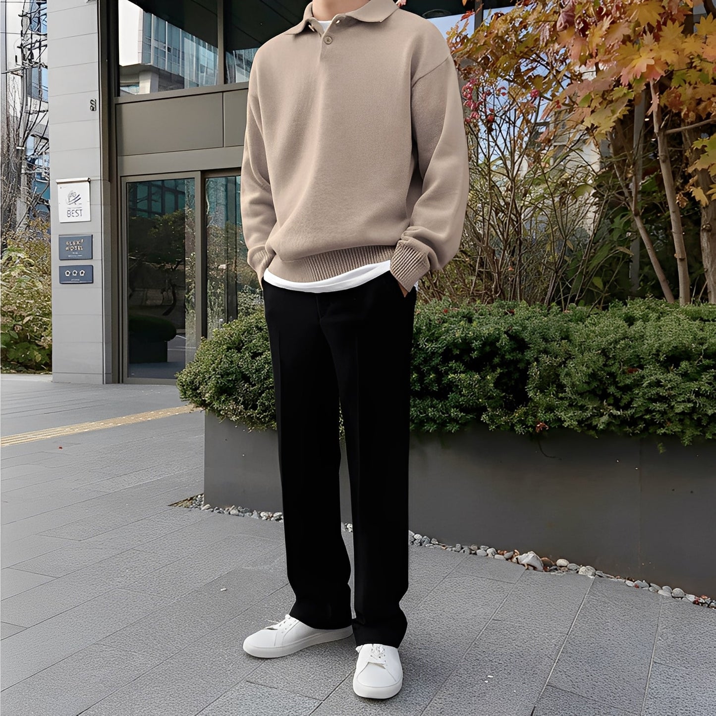 Bernard - Herren-Langarm-Strick-Poloshirt