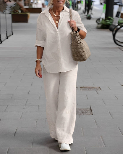 Beth - Damen-Sommer-Leinenset mit Taschen und kurzen Ärmeln