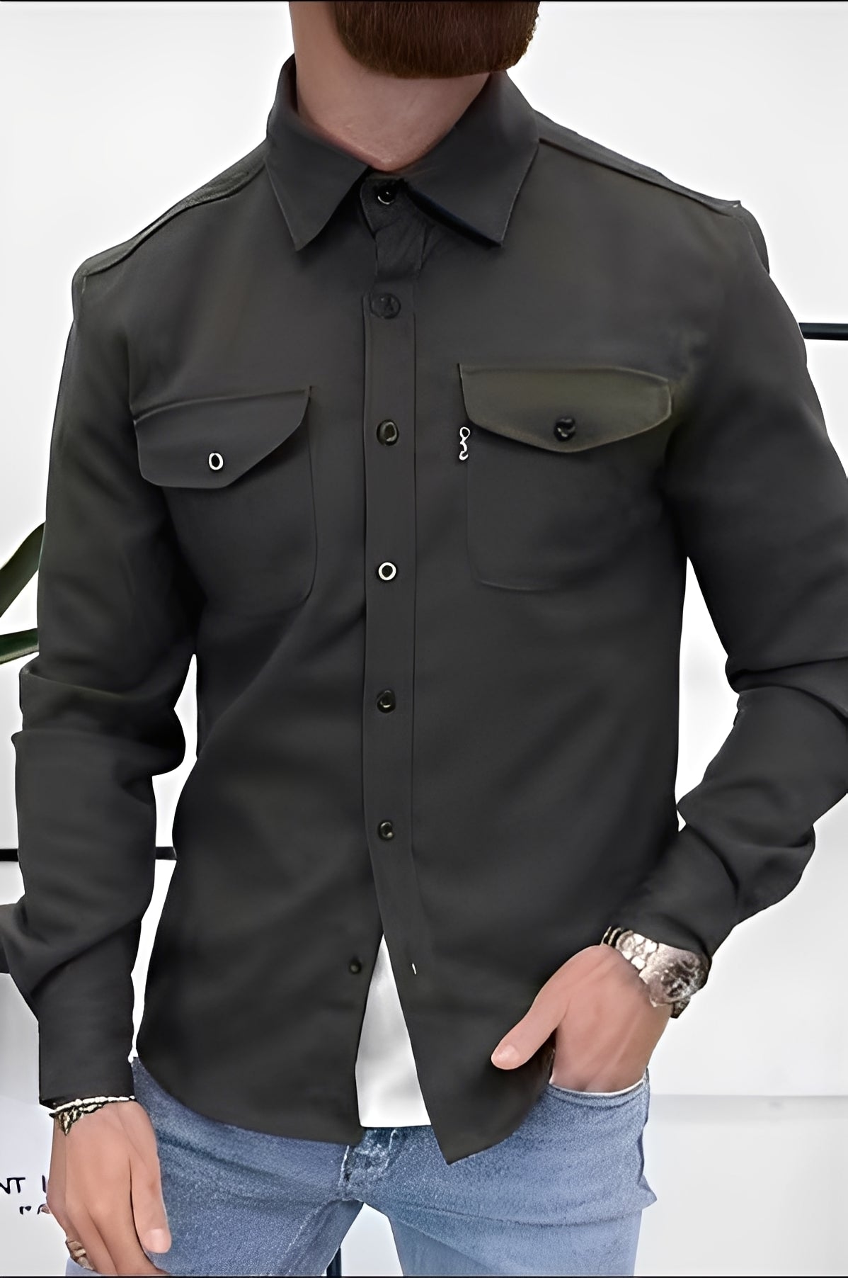 David - Lockeres Männerhemd mit Taschen