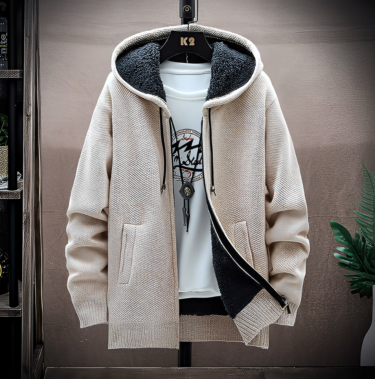 Roni - Herren-Strickkapuzenpullover mit Fleecefutter im modernen Stil