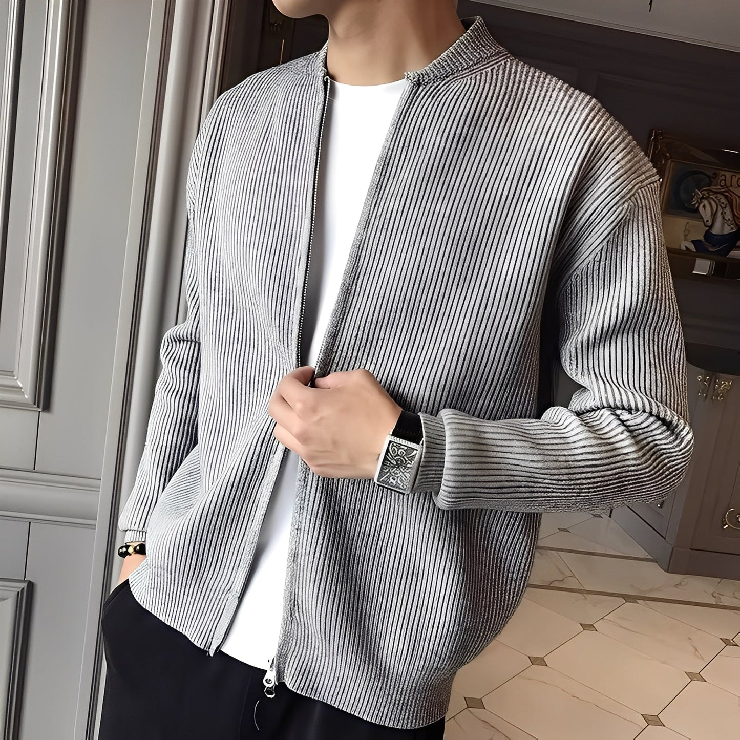 Damon - Herren-Strickpullover im Retro-Stil mit Reißverschluss