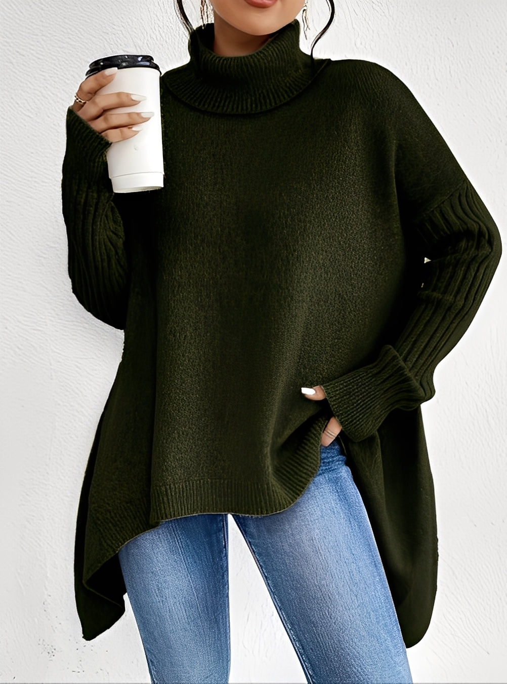 Wendy - Eleganter langer Damenpullover mit Rollkragen