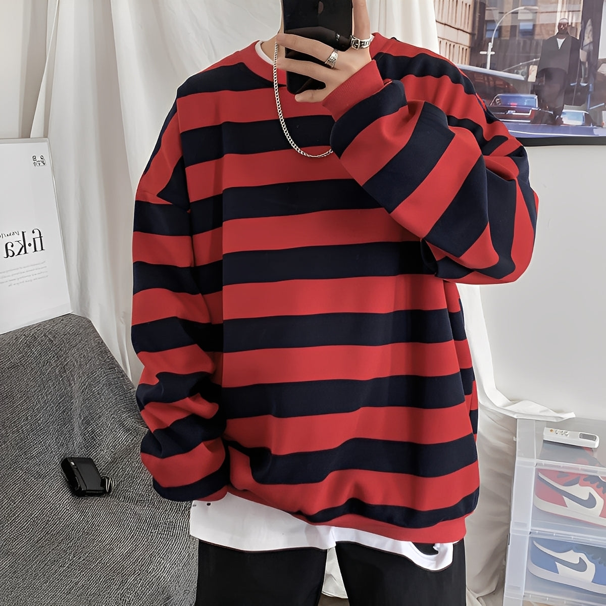 Christian - Herren Oversized-Pullover mit Streifen