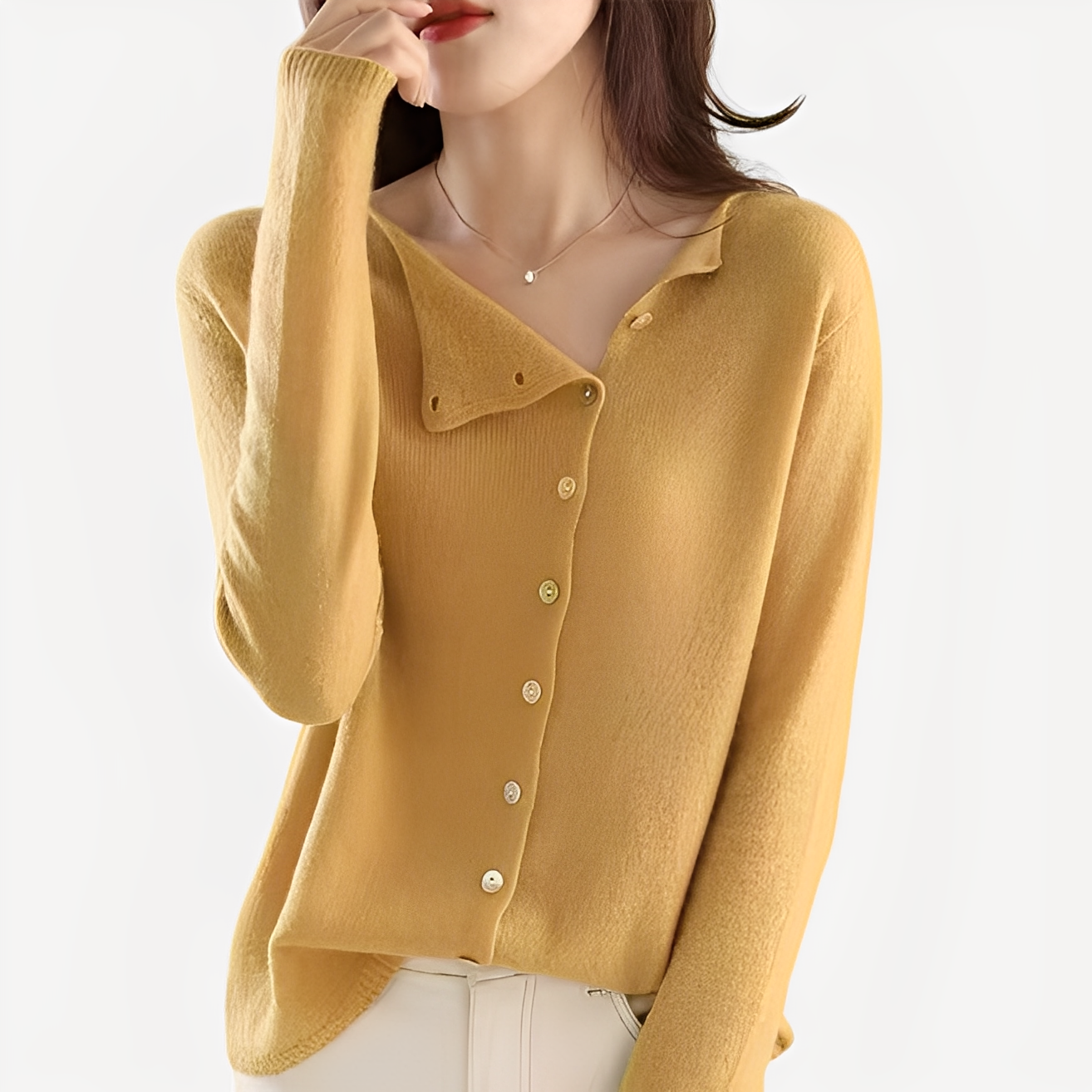 Daria - Elegante, warme Damenstrickjacke mit einem Knopf