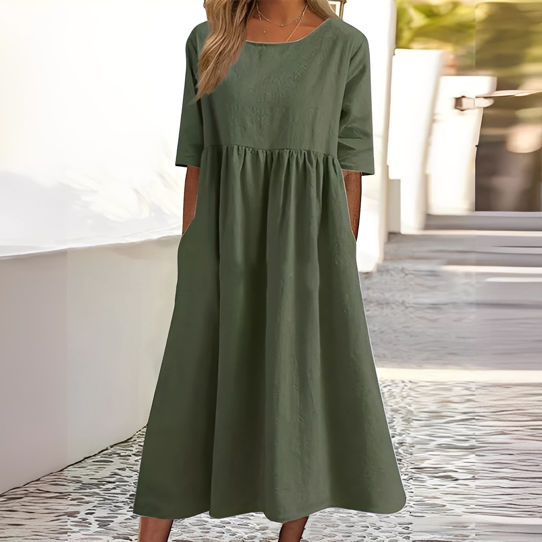 Sylvette - Damen-Baumwollkleid mit Rundhals