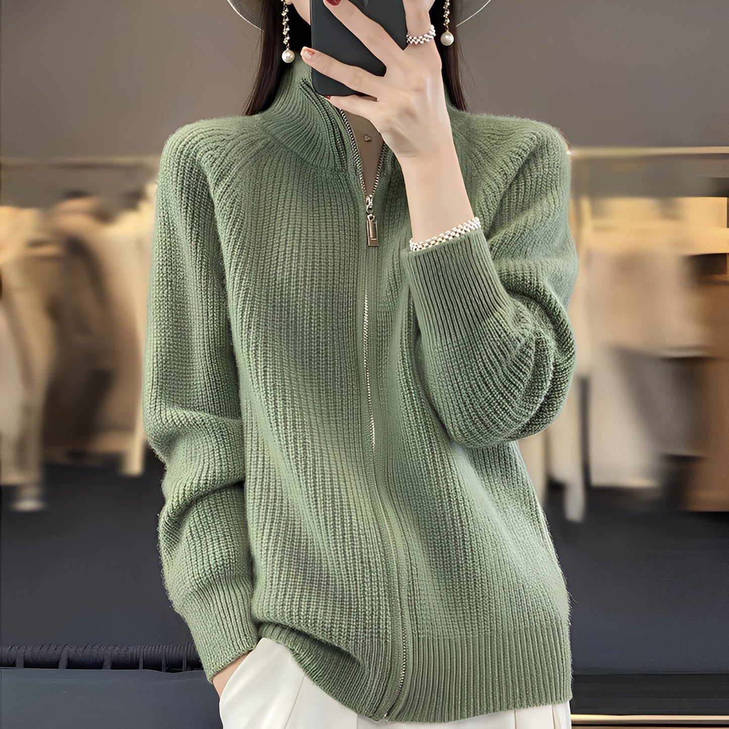 Margaret - Damen-Wolljacke mit Reißverschluss