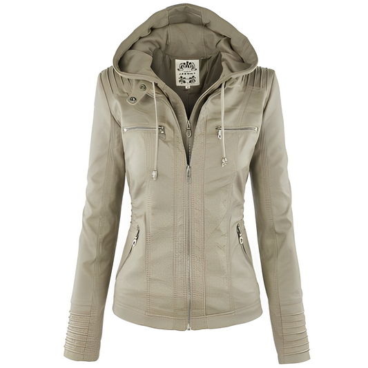 Janene - Bequeme, wetterfeste Lederjacke mit Kapuze für Damen