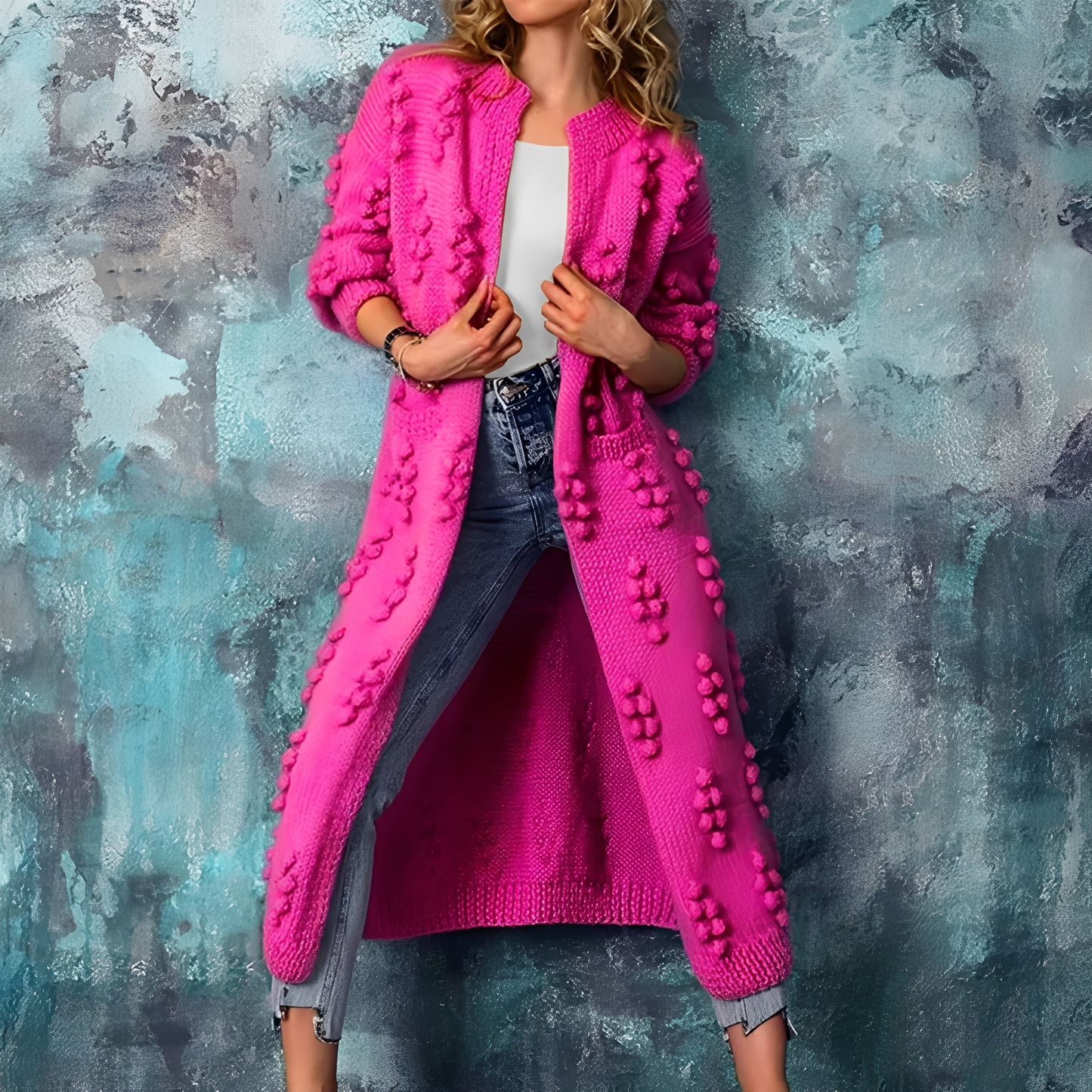 Nancy - Trendige lange Damen-Strickjacke mit Quasten