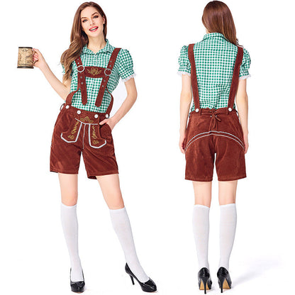 Dahlia - Oktoberfest-Kleidung mit karierter Latzhose für Frauen
