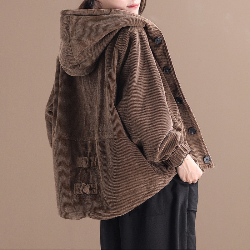 Rachel - Bequeme kurze Damen-Cordjacke mit Kapuze