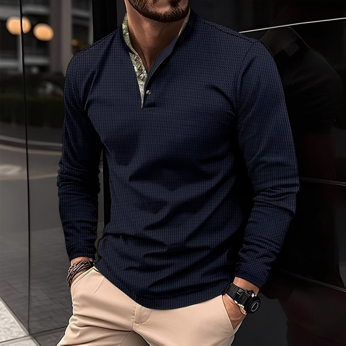 Crofton - Schickes Herren-Poloshirt mit langen Ärmeln und Designakzent