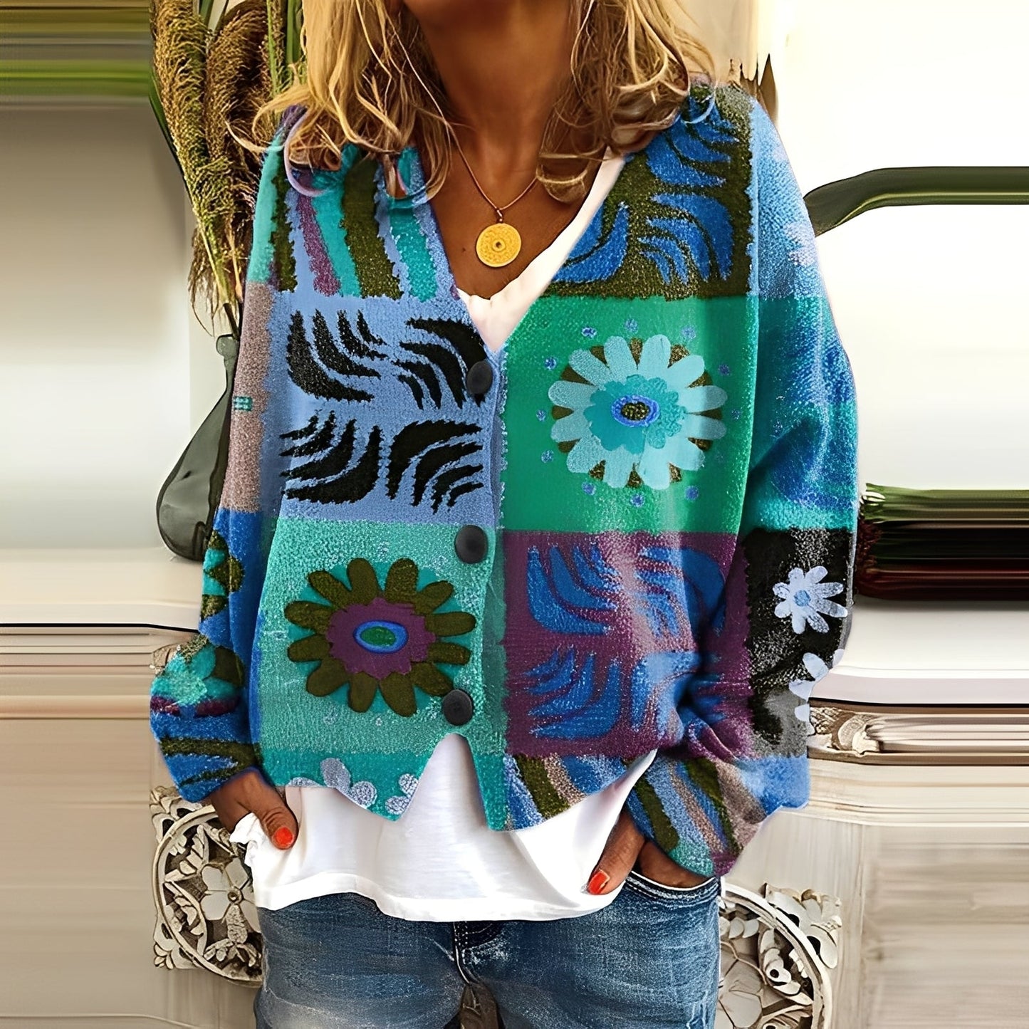 Nydia - Bequemer, weicher Damenpullover mit Muster