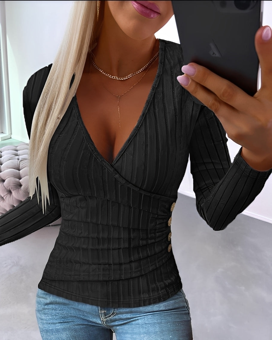 Annie - Gemütlicher Damen-V-Pullover mit Streifen