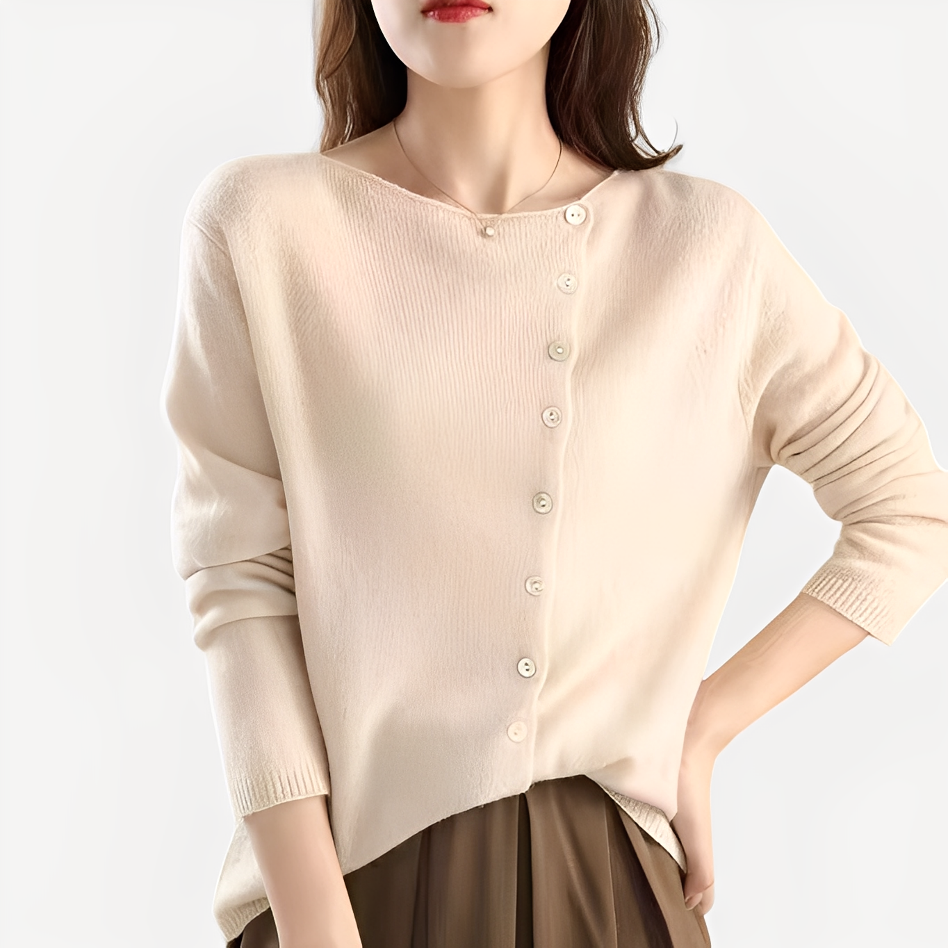 Daria - Elegante, warme Damenstrickjacke mit einem Knopf