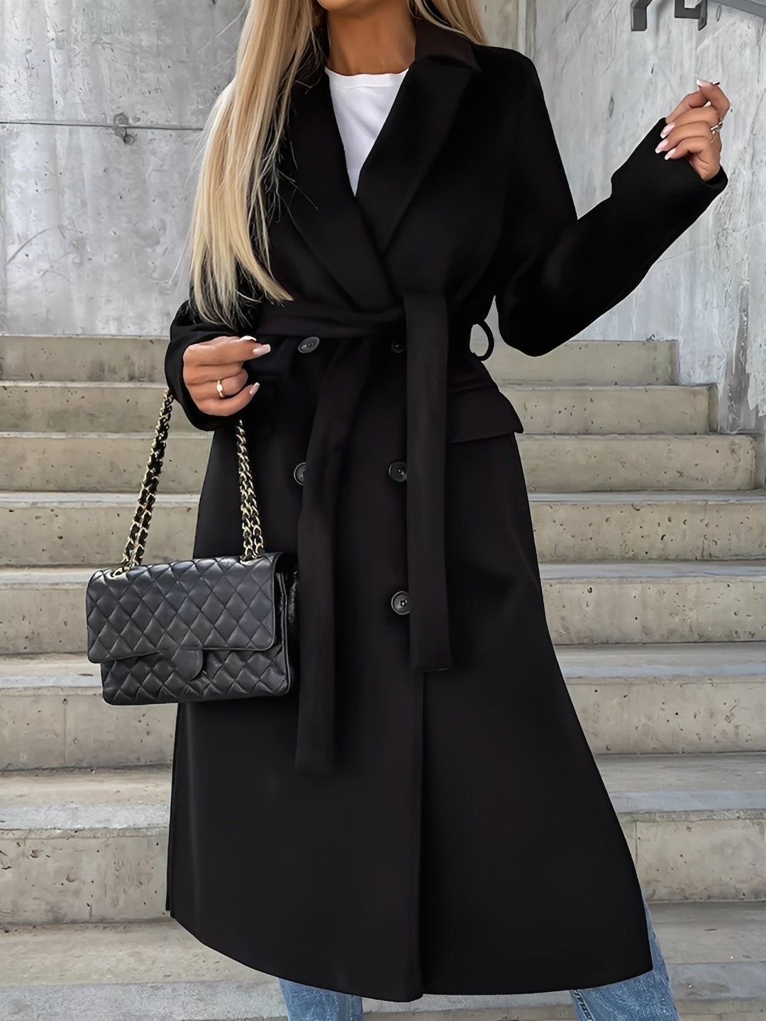 Evelyn - Eleganter Damen-Zweireihermantel mit langem Revers