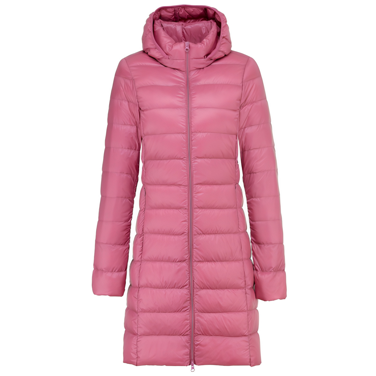 Charlotte - Elegante lange Daunenjacke mit Kapuze für Damen