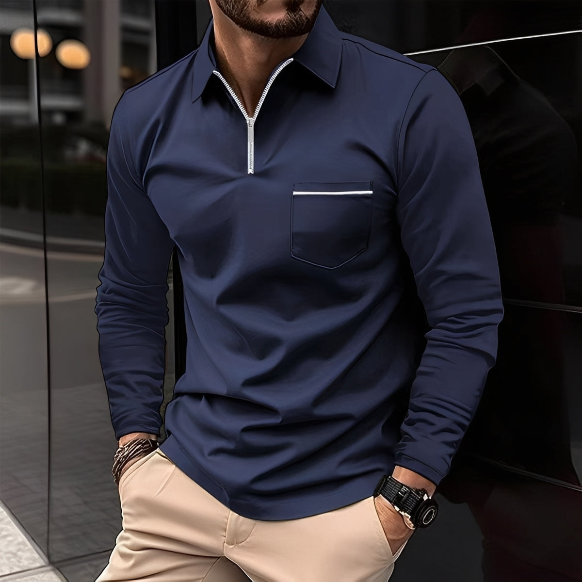 Bernard - Bequemes Langarmhemd mit Brusttasche für Herren