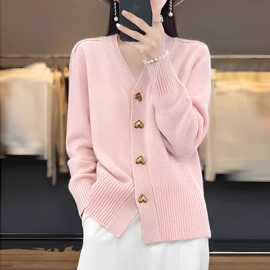 Valarie - Damen-Strickjacke mit Herzknöpfen