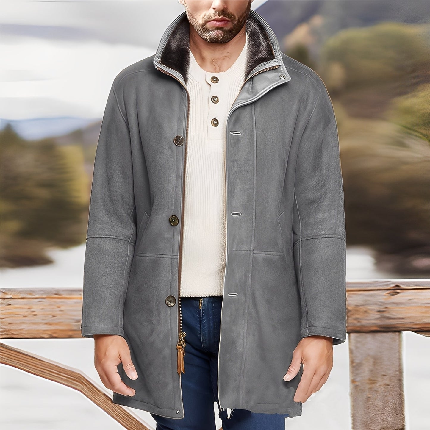 Eddie - Klassische, mittelgroße Herren-Wildlederjacke