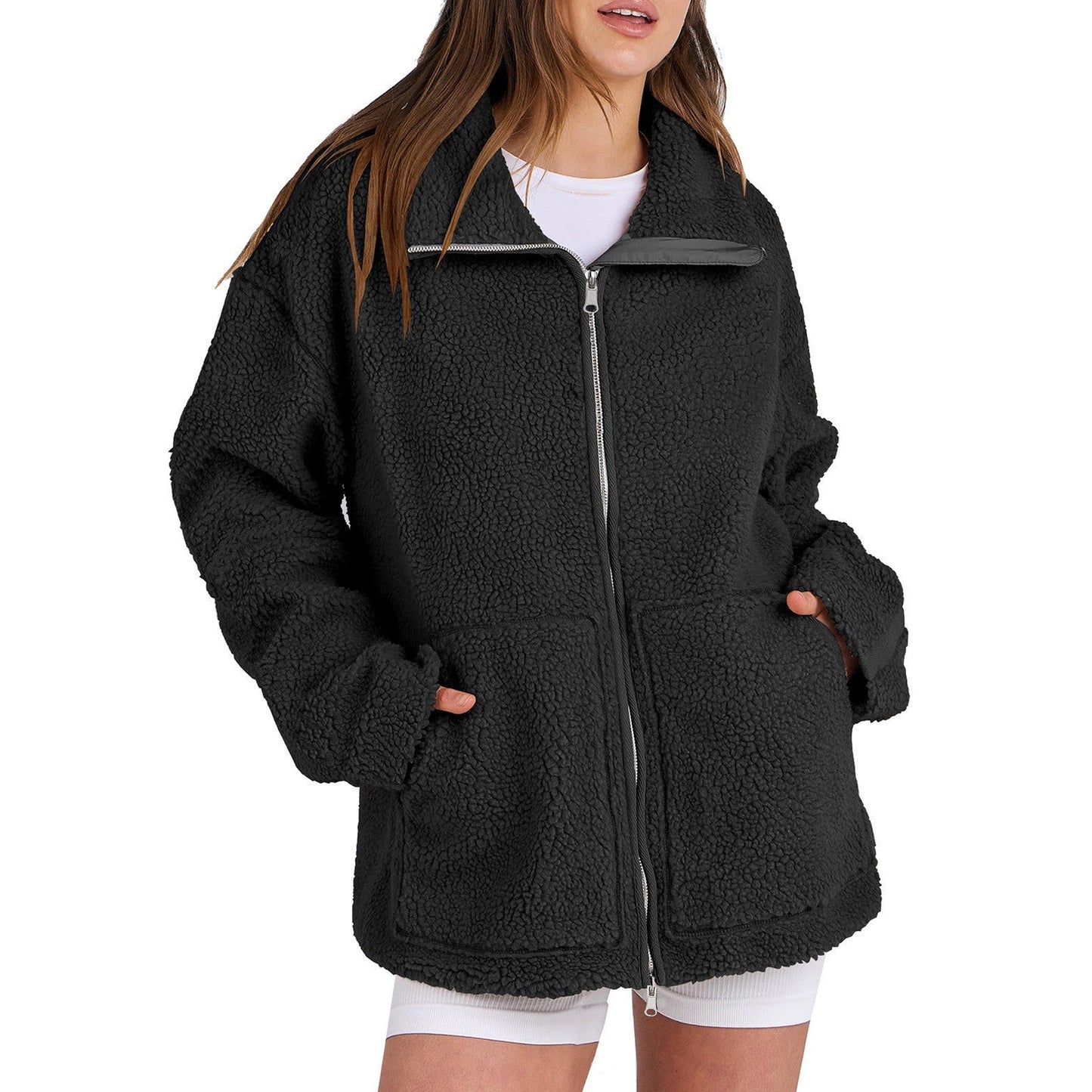 Adamina - Weicher Wollmantel mit hohem Kragen für Damen