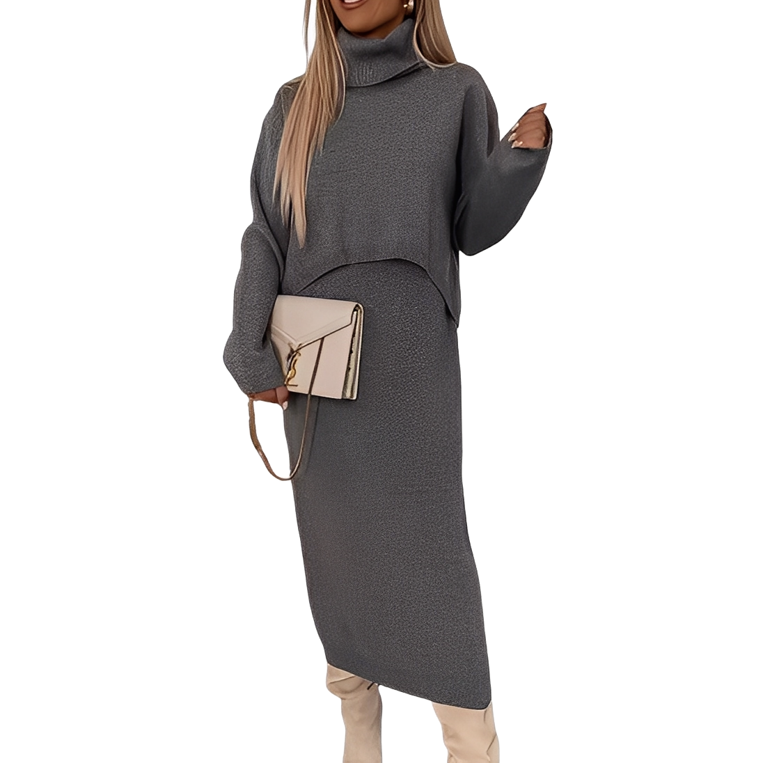 Natalee - Modisches Damen-Set mit Rollkragenpullover und Rock