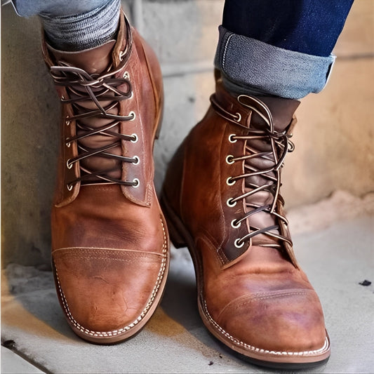 Jaydon - Retro-Lederstiefel für Männer mit runder Zehenspitze
