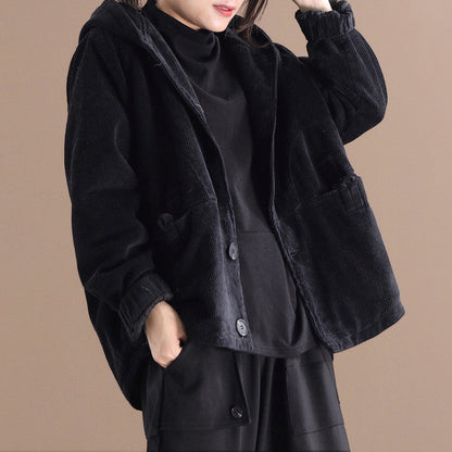 Rachel - Bequeme kurze Damen-Cordjacke mit Kapuze