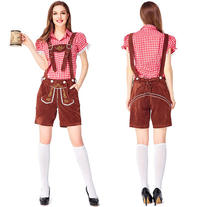 Dahlia - Oktoberfest-Kleidung mit karierter Latzhose für Frauen