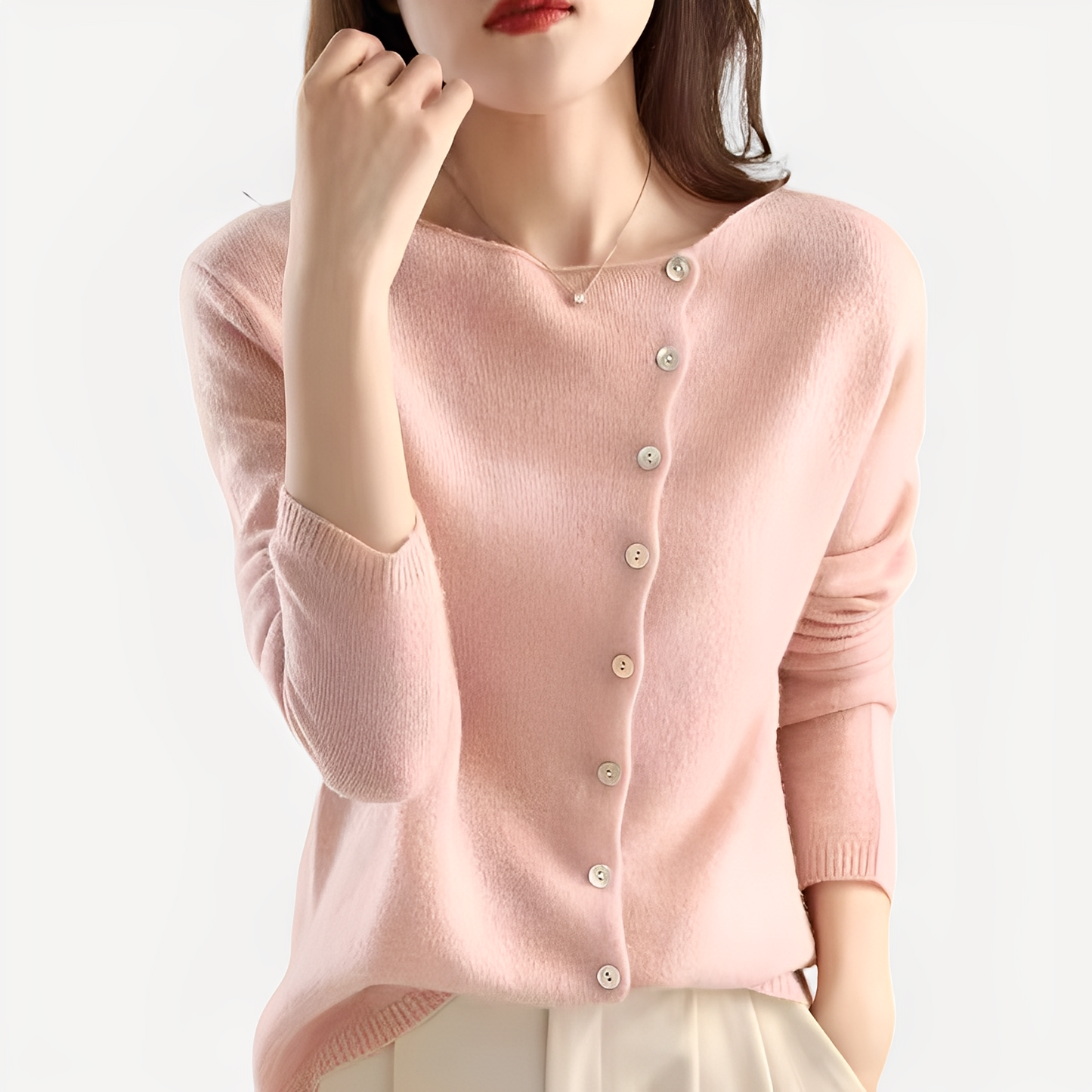 Daria - Elegante, warme Damenstrickjacke mit einem Knopf
