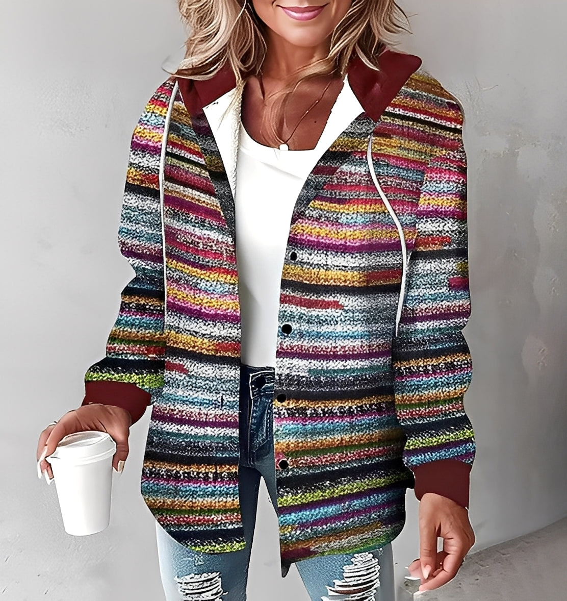 Éliette - Damen-Winterjacke mit Kapuze und Karomuster