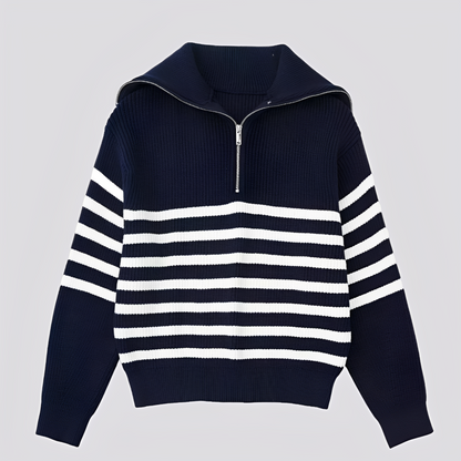 Christine - Eleganter gestreifter Damenpullover mit Reißverschluss