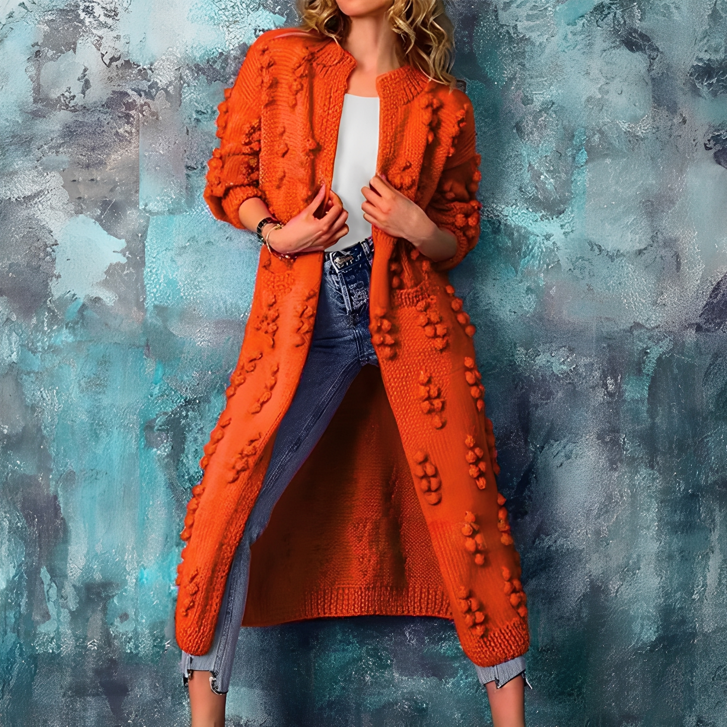 Nancy - Trendige lange Damen-Strickjacke mit Quasten