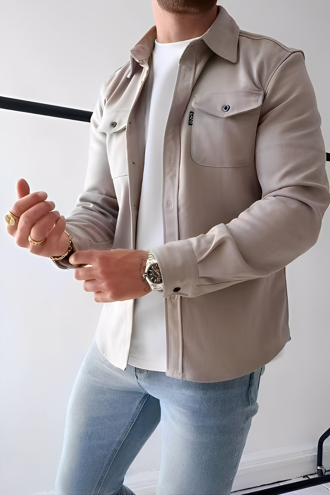 David - Lockeres Männerhemd mit Taschen