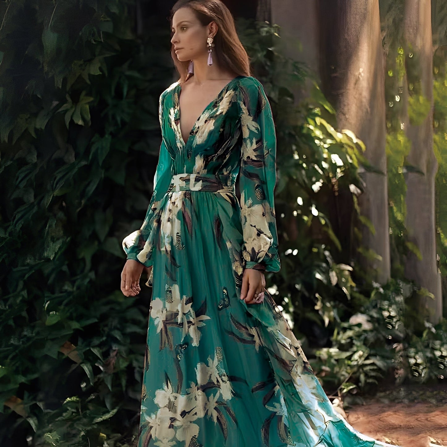 Karine - Stilvolles langes Damenkleid mit V-Ausschnitt