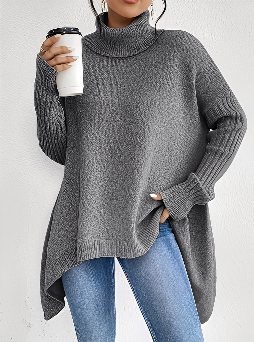 Wendy - Eleganter langer Damenpullover mit Rollkragen